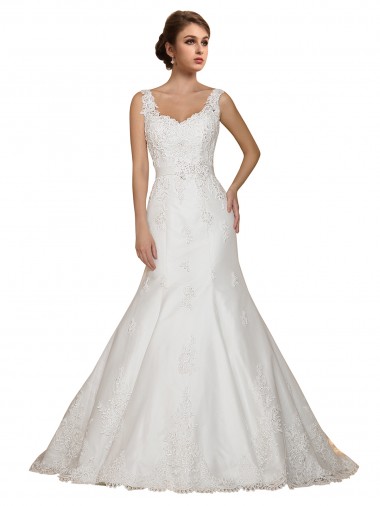 Lace Cap Sleeves V-Neck Ivory Mermaid Wedding Dress Armadale