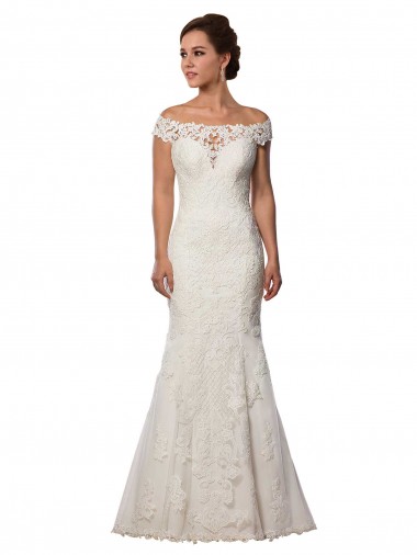 Lace Cap Sleeves Off the Shoulder Ivory Mermaid Boho Wedding Dress Armadale