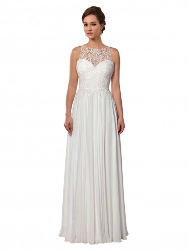 Soft Chiffon Sweep Train Illusion Neck A-Line Boho Wedding Dress Armadale