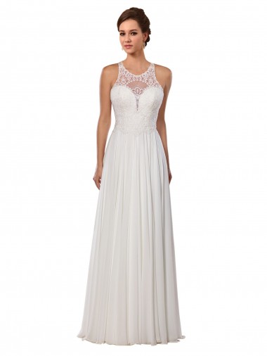 Soft Chiffon Chapel Train Illusion Neck Sheath Wedding Dress Armadale