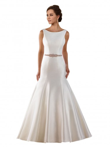 Satin V-Back Chapel Train Bateau Neck Mermaid Modern Wedding Dress Armadale