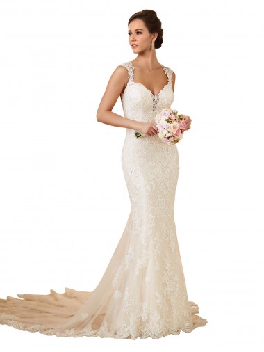 Lace Keyhole Back Chapel Train Sweetheart Mermaid Modern Wedding Dress Armadale