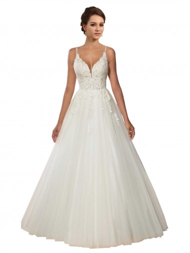 Tulle & Lace Chapel Train Spaghetti Straps Ball Gown Boho Wedding Dress Armadale