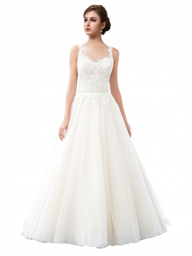 Tulle & Lace Sleeveless Illusion Neck Ivory A-Line Beach Wedding Dress Armadale