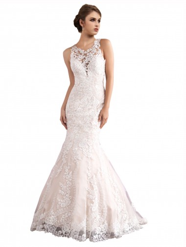 Tulle & Lace Cathedral Train Illusion Neck Mermaid Wedding Dress Armadale