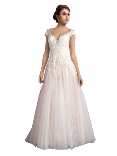 Tulle & Lace Cathedral Train Illusion Neck A-Line Beach Wedding Dress Armadale