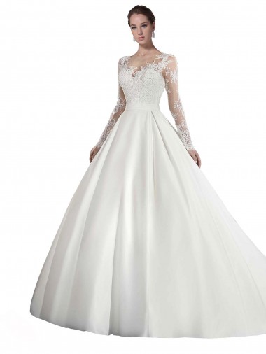 Satin & Lace Cathedral Train Illusion Neck A-Line Wedding Dress Armadale