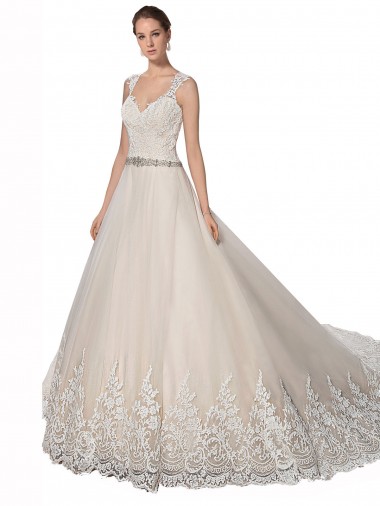 Tulle & Lace Chapel Train Sweetheart Ivory & Champagne A-Line Wedding Dress Armadale