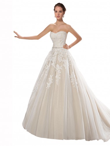 Tulle & Lace Chapel Train Strapless A-Line Wedding Dress Armadale