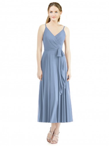 Soft Chiffon Tea Length Spaghetti Straps A-Line Bridesmaid Dress Armadale