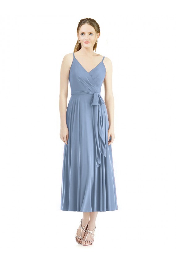 Soft Chiffon Tea Length Spaghetti Straps A-Line Bridesmaid Dress Armadale