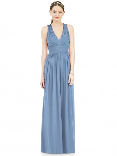 Chiffon Long V-Neck Dusty Blue A-Line Bridesmaid Gowns Armadale