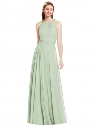 Chiffon Long Halter Neck Sage A-Line Bridesmaid Dress / Evening Dress Armadale