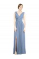 Soft Chiffon Long V-Neck Dusty Blue A-Line Semi Formal Evening Dress / Bridesmaid Dress Armadale