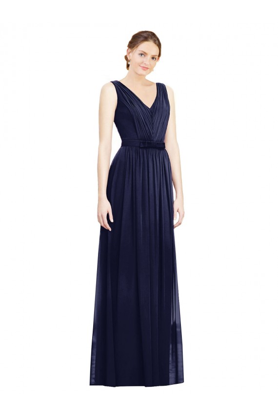 Chiffon Long V-Neck Dark Navy A-Line Bridesmaid Gowns Armadale