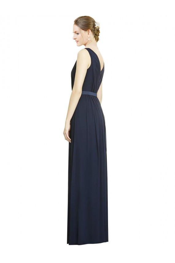 Chiffon Long V-Neck Dark Navy A-Line Bridesmaid Gowns Armadale