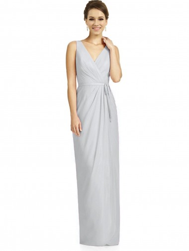 Soft Chiffon V-Back Long V-Neck Frost Sheath Bridesmaid Dress Armadale