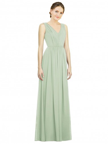 Soft Chiffon V-Back Long V-Neck Sage A-Line Bridesmaid Dress Armadale