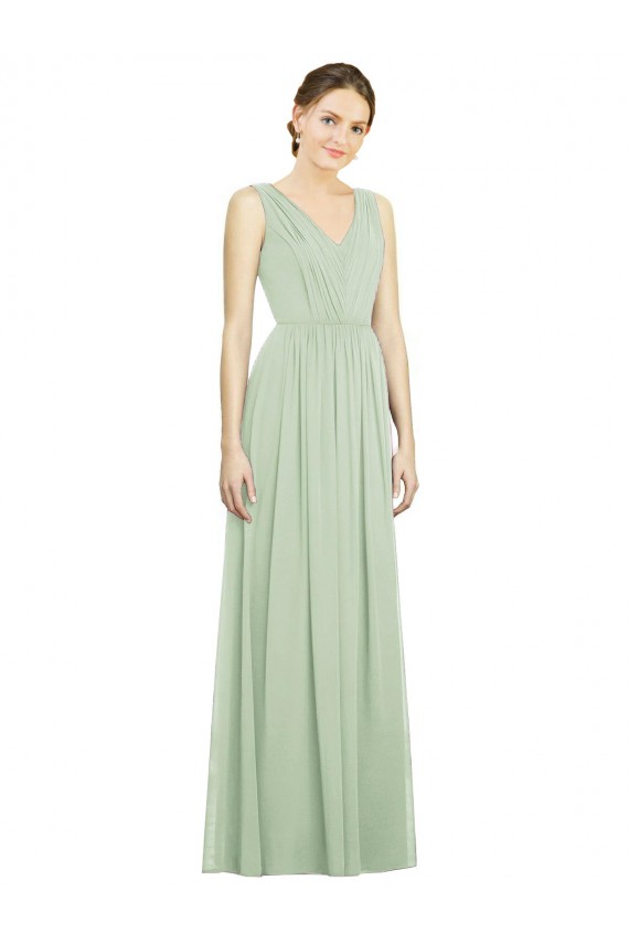 Soft Chiffon V-Back Long V-Neck Sage A-Line Bridesmaid Dress Armadale