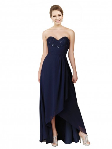 Soft Chiffon Long Sweetheart Dark Navy A-Line High Low Bridesmaid Dress Armadale