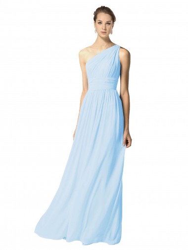 Soft Chiffon Long One Shoulder Light Sky Blue A-Line Bridesmaid Dress Armadale