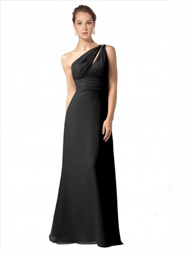 Soft Chiffon Long One Shoulder Black A-Line Bridesmaid Dress Armadale