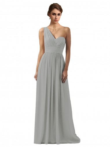 Soft Chiffon Long One Shoulder Silver A-Line Bridesmaid Dress Armadale