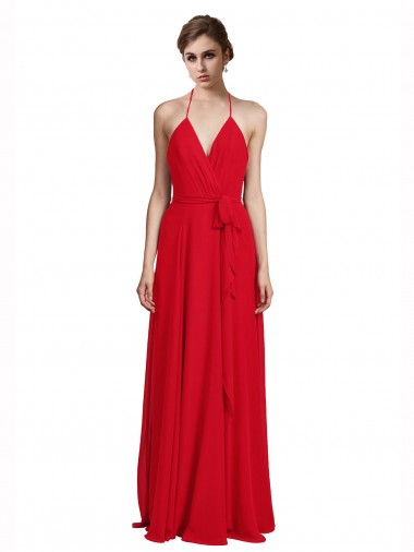 Chiffon Long Spaghetti Straps Red A-Line Bridesmaid Dress Armadale