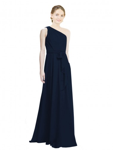 Chiffon Long One Shoulder Dark Navy A-Line Bridesmaid Dress / Evening Dress Armadale