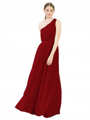 Chiffon Long One Shoulder Burgundy A-Line Bridal Party Dress / Evening Dress Armadale