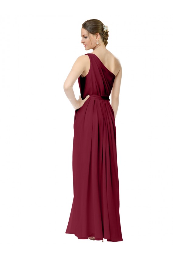 Chiffon Long One Shoulder Burgundy A-Line Bridal Party Dress / Evening Dress Armadale