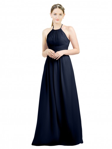 Soft Chiffon Open Back Long Halter Neck A-Line Evening Gowns / Bridesmaid Dress Armadale