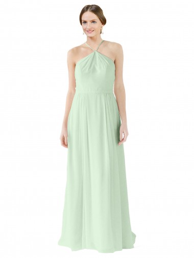 Soft Chiffon Long Halter Neck Sage A-Line Bridesmaid Dress Armadale