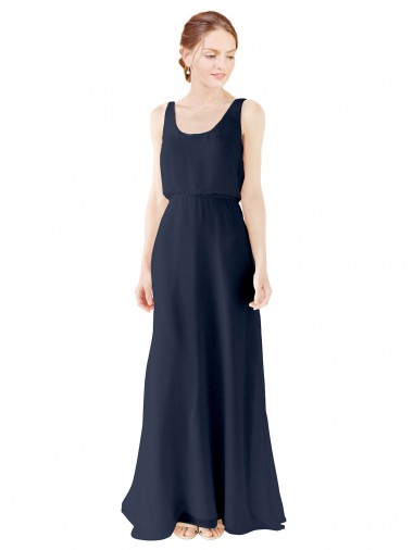 Soft Chiffon Open Back Long Scoop Neck A-Line Bridesmaid Dress Armadale