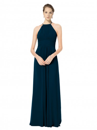 Soft Chiffon Long Spaghetti Straps Midnight Green A-Line Bridesmaid Dress Armadale