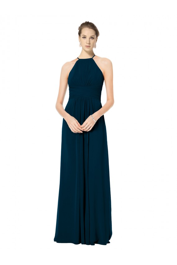 Soft Chiffon Long Spaghetti Straps Midnight Green A-Line Bridesmaid Dress Armadale