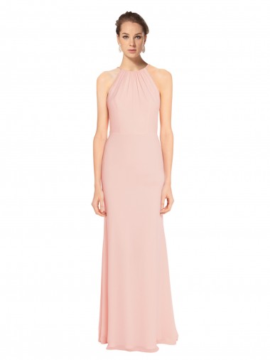 Chiffon Long Spaghetti Straps Pink A-Line Bridesmaid Dress Armadale