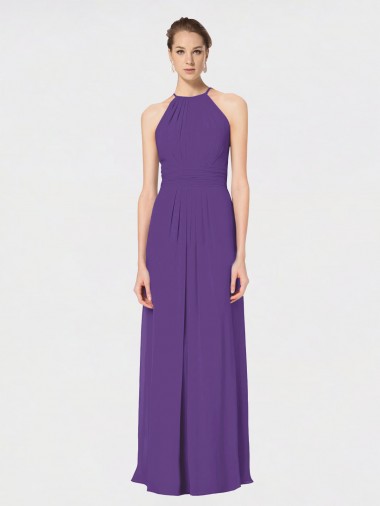 Soft Chiffon Criss Cross Back Long Spaghetti Straps Plum Purple A-Line Bridesmaid Dress Armadale