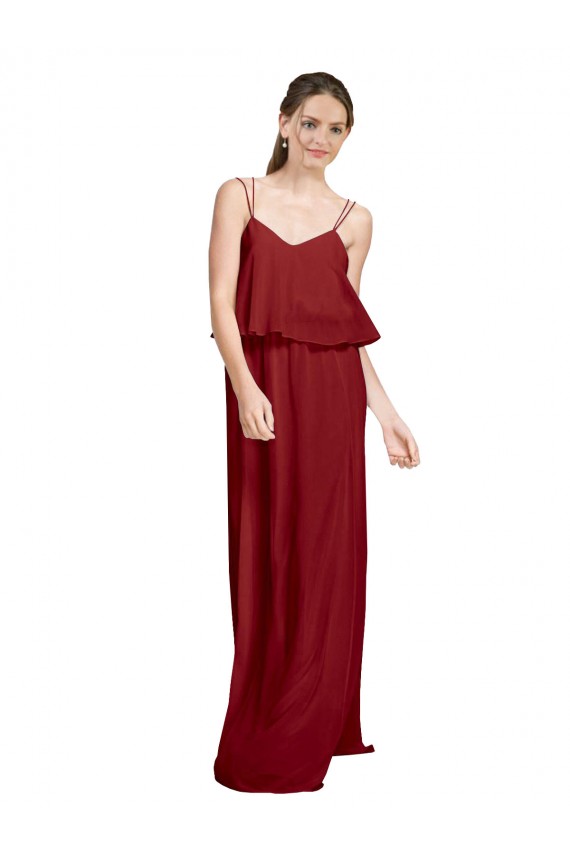 Chiffon Criss Cross Open Back Long Spaghetti Straps A-Line Bridesmaid Dress Armadale