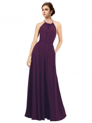 Chiffon Keyhole Back Long Halter Neck Grape A-Line Bridesmaid Dress / Evening Dress Armadale