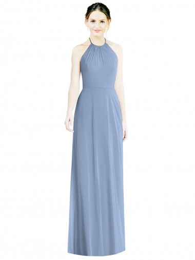 Chiffon Low Back Long Floor Length Halter Neck A-Line Bridesmaid Dress Armadale