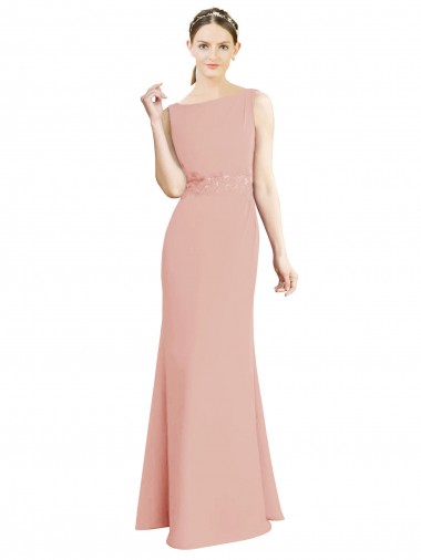 Soft Chiffon Long Boat Neck Bliss Pink Mermaid Bridesmaid Dress Armadale