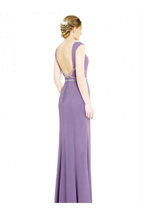 Soft Chiffon Low Back Long Boat Neck A-Line Formal Dress / Bridesmaid Dress Armadale