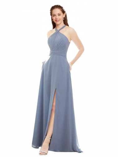 Soft Chiffon Long Halter Neck A-Line Evening Dress / Bridal Party Dress Armadale