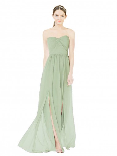 Soft Chiffon Low Back Long Sweetheart Sage A-Line Semi Formal Evening Dress / Bridesmaid Dress Armadale