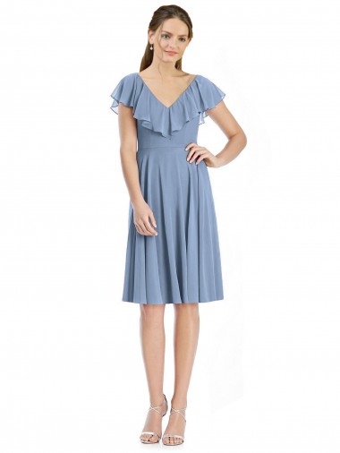 Soft Chiffon V-Back Cocktail Length V-Neck A-Line Bridesmaid Dress Armadale