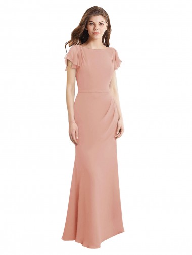 Soft Chiffon Low Back Long Boat Neck Mermaid Prom Dress / Bridesmaid Dress Armadale