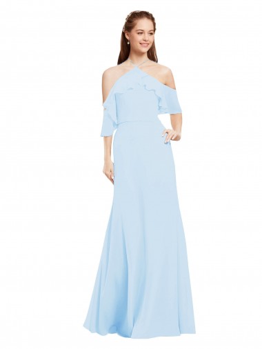 Soft Chiffon Long Halter Neck Light Sky Blue A-Line Formal Dress / Bridesmaid Dress Armadale