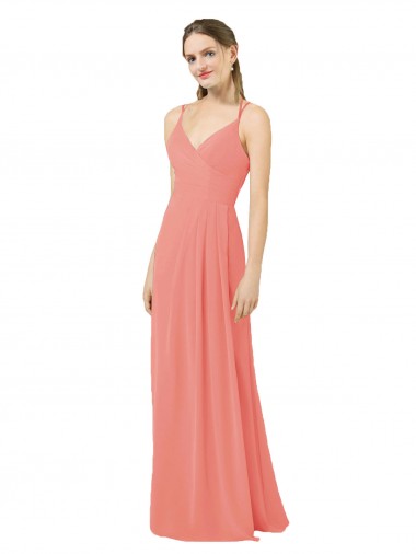 Soft Chiffon Keyhole Back Long V-Neck Desert Rose Sheath Bridesmaid Dress Armadale