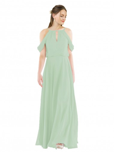 Soft Chiffon Long Off the Shoulder Sage Sheath Bridesmaid Dress Armadale